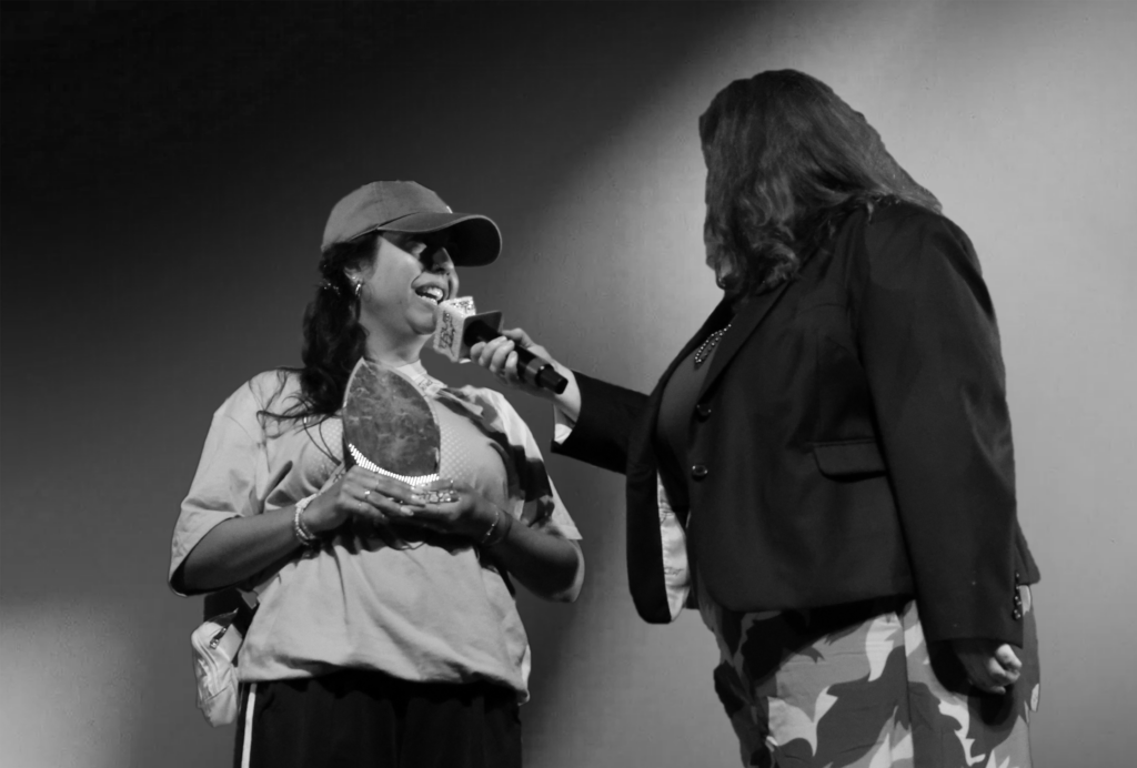 kiera and teacher with mic